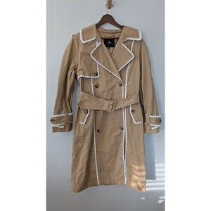 7 for All Mankind Trench Coat M Crochet Trim Boho Cottage Double Breasted NWOT